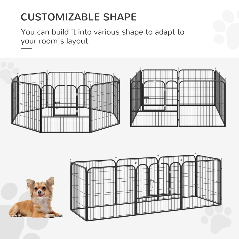 PawHut tarc Modular 8 Panouri – 79×79 cm, Metal Negru pentru Animale