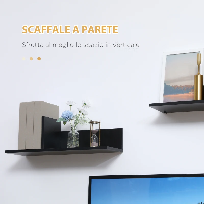 HOMCOM Mobile Porta TV Moderno con 2 Mensole in Legno, Vani Aperti e Armadietti, Nero