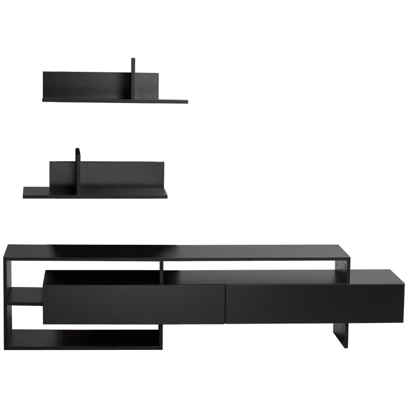 HOMCOM Mobile Porta TV Moderno con 2 Mensole in Legno, Vani Aperti e Armadietti, Nero