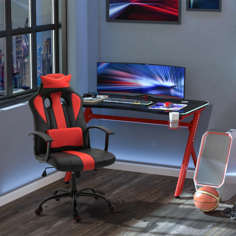 Vinsetto Scaun de Birou ergonomic Inaltime Reglabila cu Perna, Negru si Rosu, 66x64x116-126 cm