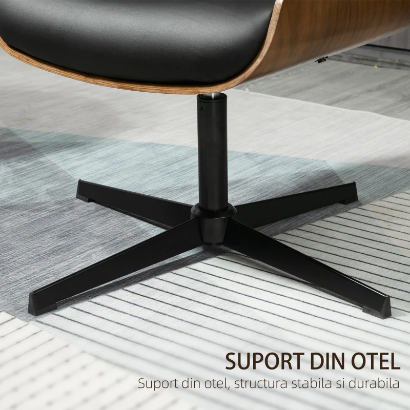 HOMCOM Scaun de birou din piele PU rotativ, simplu, modern, cu spatar inalt, scaun de computer, scaun de birou pivotant pentru casa si birou, negru