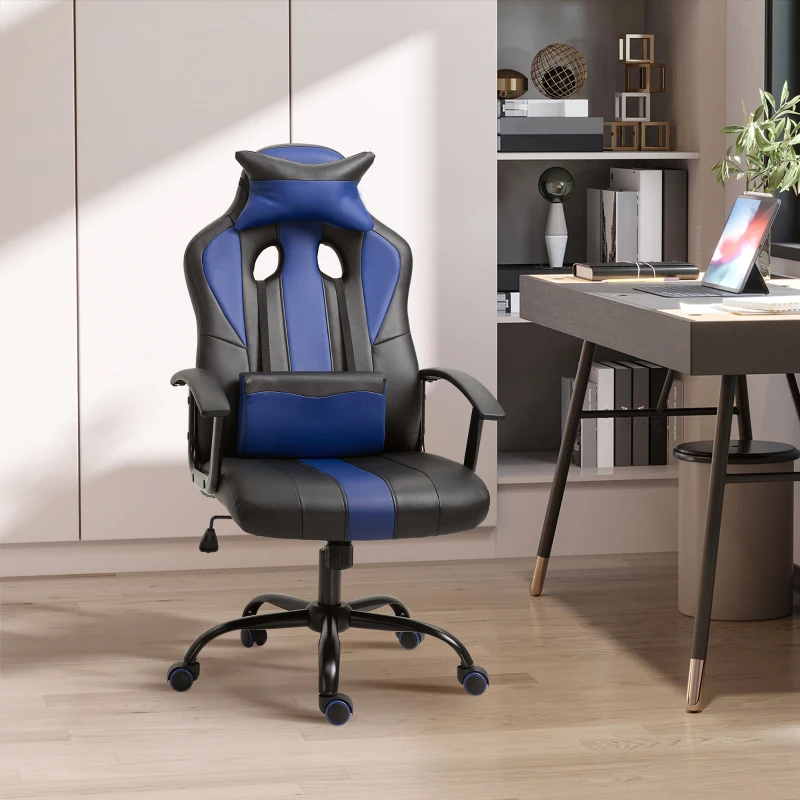 Vinsetto Scaune de birou ergonomice Inaltime Reglabila cu Perna, Negru si Albastru 66x64x116-126 cm