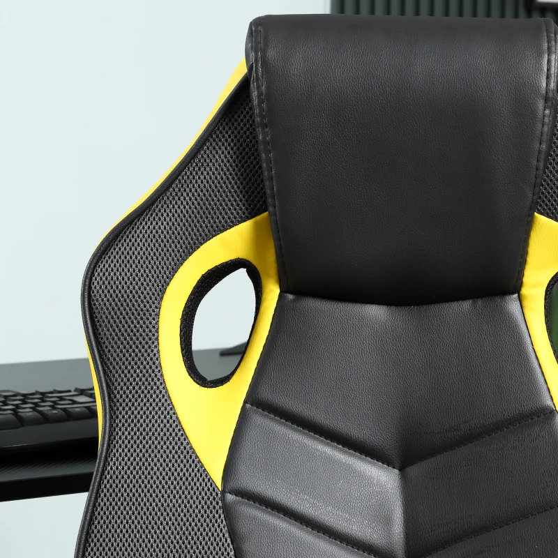 Vinsetto Scaun de Gaming Fotoliu de Birou Rotativ cu Roti din Piele ecologica Negru si galben