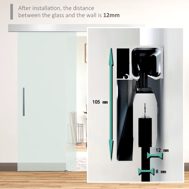HOMCOM 77.5cm Modern Sliding Door Set Kit w/ Frosted Glass Door Aluminium Rail Opaque Home Decoration DIY Office Style(m-7)