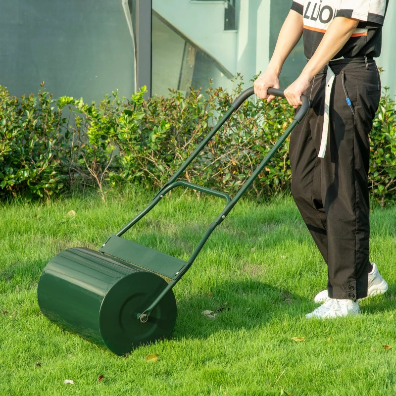 Outsunny 40L Lawn Roller Drum Scraper Bar Collapsible Handle Water or Sand Filled Φ32cm Green