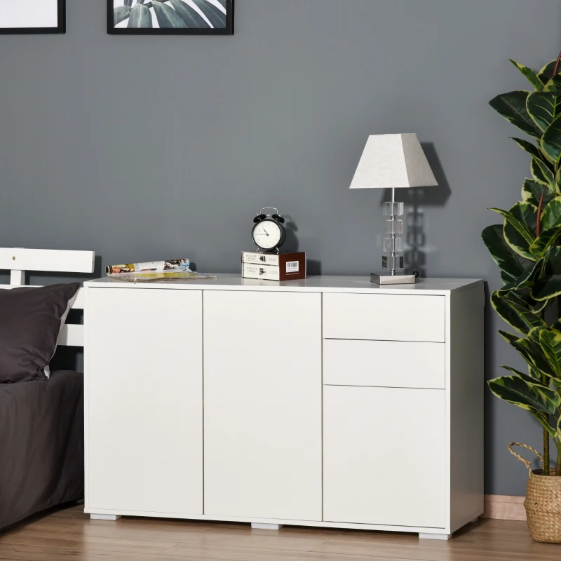 HOMCOM Kitchen Sideboard Storage Cabinet, Modern Coffee Bar with Push-Open Design and 2 Drawers for Living Room Bedroom, White