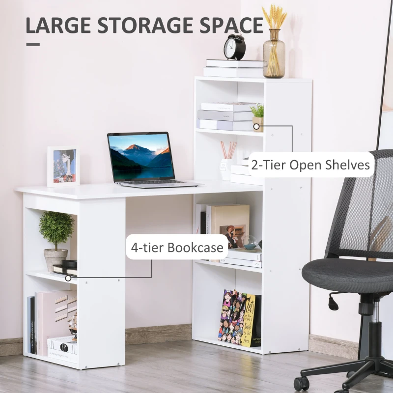 HOMCOM 120cm Modern Computer Desk Bookshelf Writing Table Workstation White 6 Shelves(m-5)