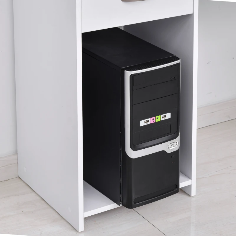 HOMCOM L-Shaped Corner Computer Desk w/ 2 Shelves Wide Worktop Keyboard Tray Drawer & CPU Stand Home Office Study Bedroom Furniture White