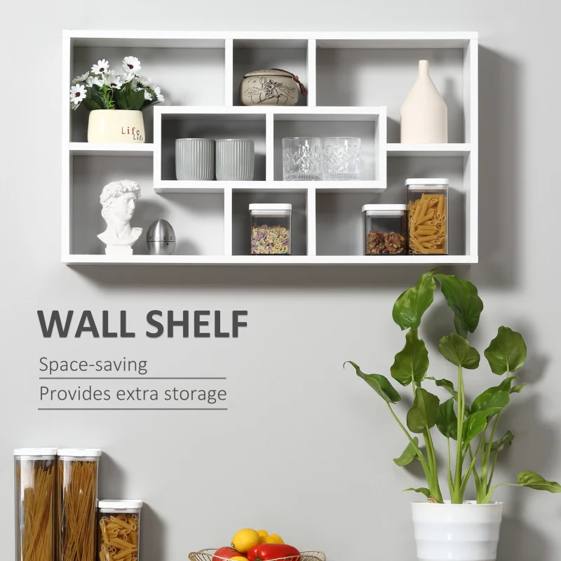 HOMCOM 18" Wall-mounted  Shelf 8-cube Bookcase Home Organizer Closet -White