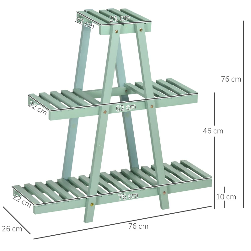Outsunny Portapiante a 3 Livelli in Legno di Abete per Interni ed Esterni, 76x26x76 cm, Verde Chiaro
