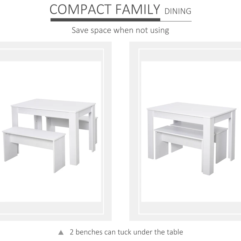 HOMCOM Particle Board 3-Piece Dining Table & Bench Set White