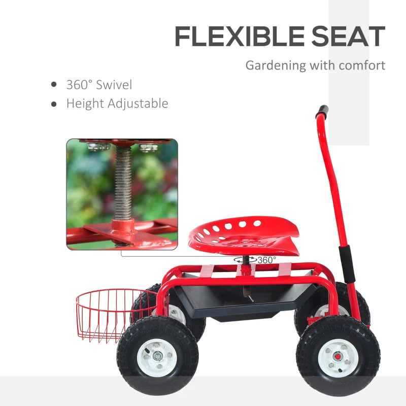 Outsunny Gardening Planting Rolling Cart W/Tool Tray-Red