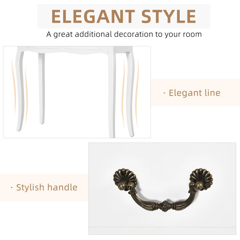 HOMCOM Console Table with 2 Convenient Storage Drawers, Tabletop for Display, and Vintage Design, White