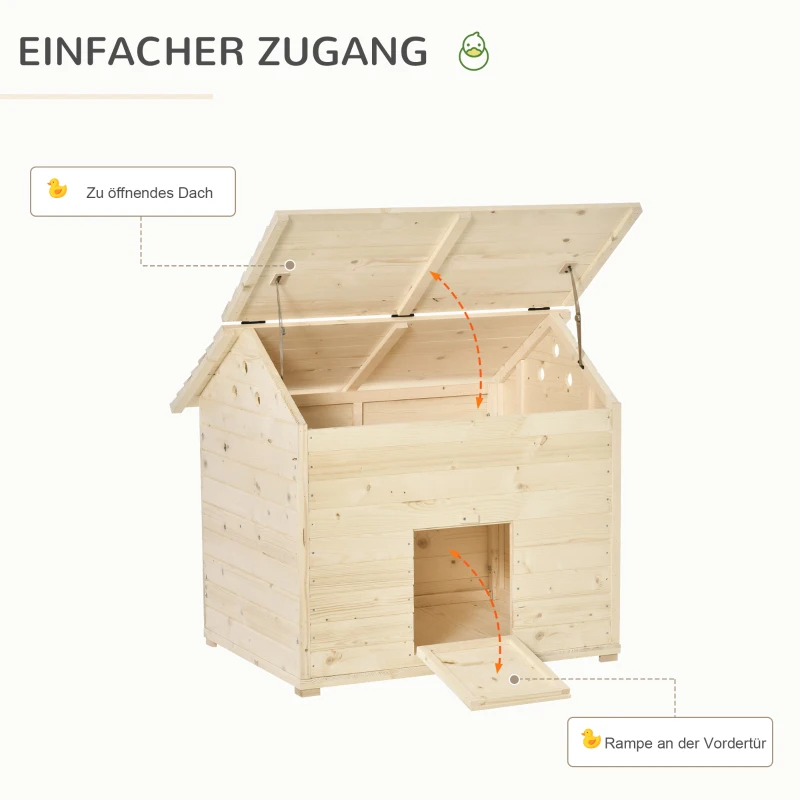 PawHut Domek dla kaczek z otwieranym dachem podwyższoną podłogą drewno jodłowe naturalne