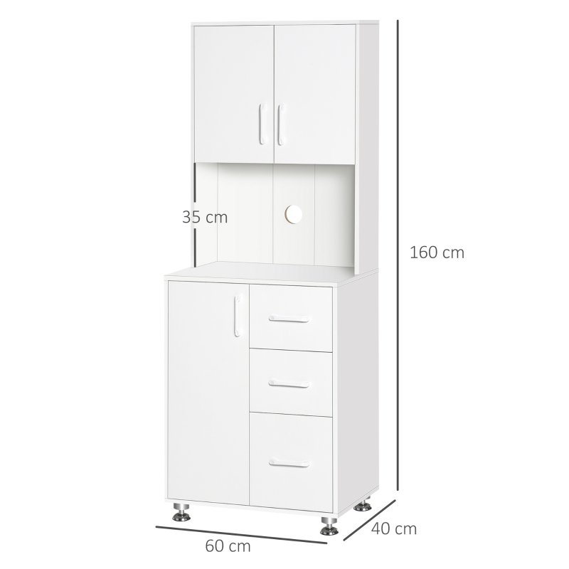 HOMCOM Modern Kitchen Cupboard with Storage Cabinet Hutch ,2 Cabinets, 3 Drawers and Open Countertop, White
