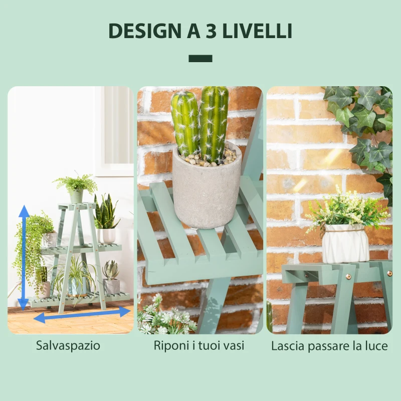 Outsunny Portapiante a 3 Livelli in Legno di Abete per Interni ed Esterni, 76x26x76 cm, Verde Chiaro