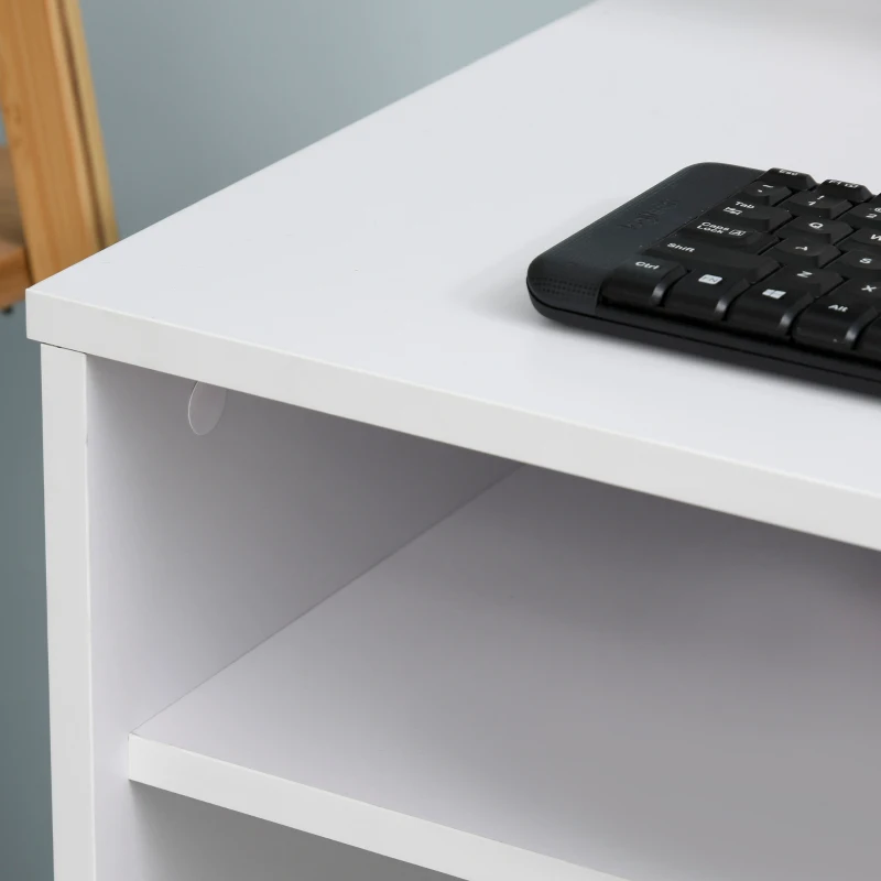 HOMCOM Compact Computer Desk, Study Table with Drawer and Storage Compartment, Writing Workstation, White