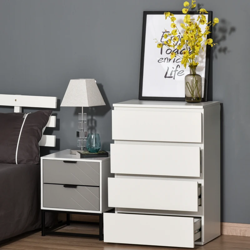 HOMCOM Chest of Drawers, 4 Drawers Storage Cabinet Floor Tower Cupboard for Bedroom Living Room, White