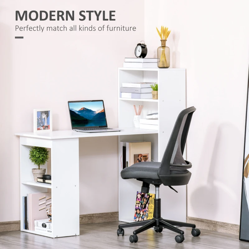 HOMCOM 120cm Modern Computer Desk Bookshelf Writing Table Workstation White 6 Shelves(m-4)