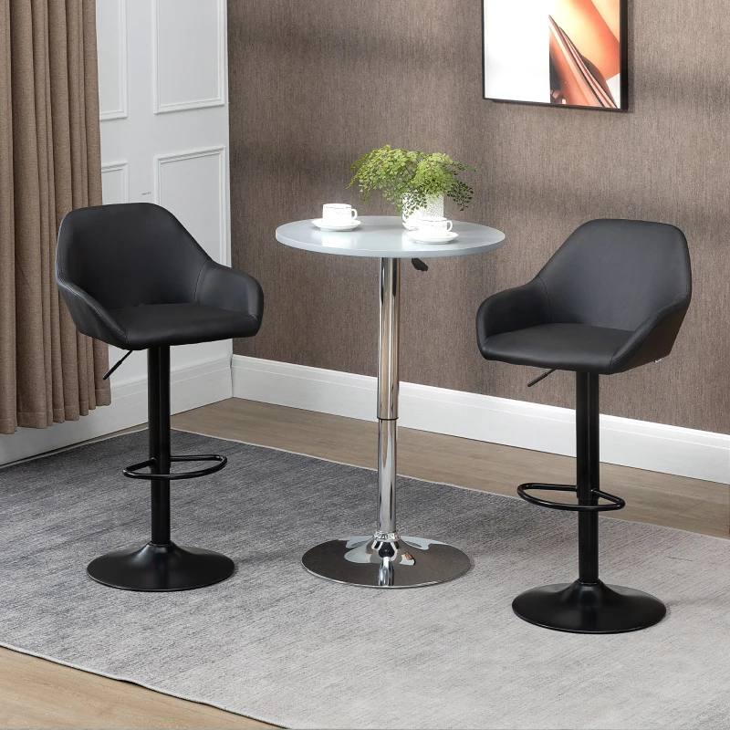 HOMCOM Adjustable Bar Stools Set of 2, Swivel Barstools with Footrest and Backrest, PU Leather and Steel Base, for Kitchen Counter and Dining Room, Black