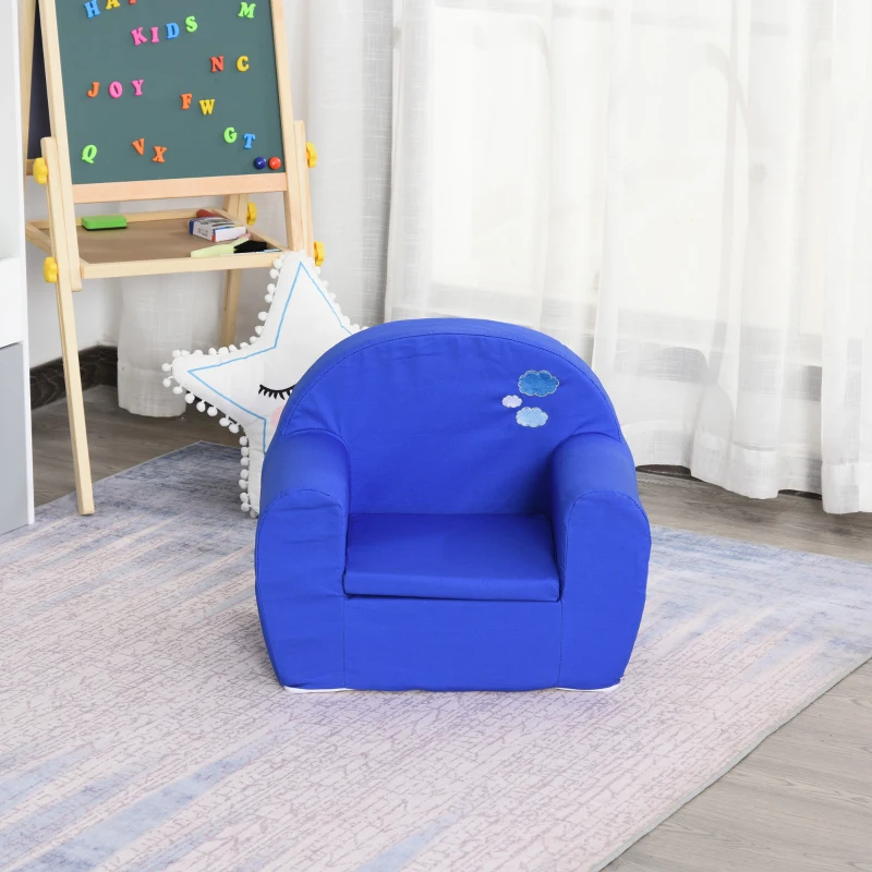 HOMCOM Kindersessel, Minisessel, Kindersofa für 10-36 Monaten alt, Volles Schaumstoff Design, Blau, 53 x 35 x 44,5 cm