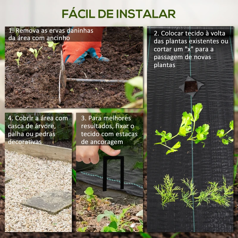 Outsunny Rolo de Malha Anti-Ervas 2x100 m Malha Geotêxtil 60 g/m² para Controlo de Ervas Daninhas de Jardim Malha Anti-Ervas Pret