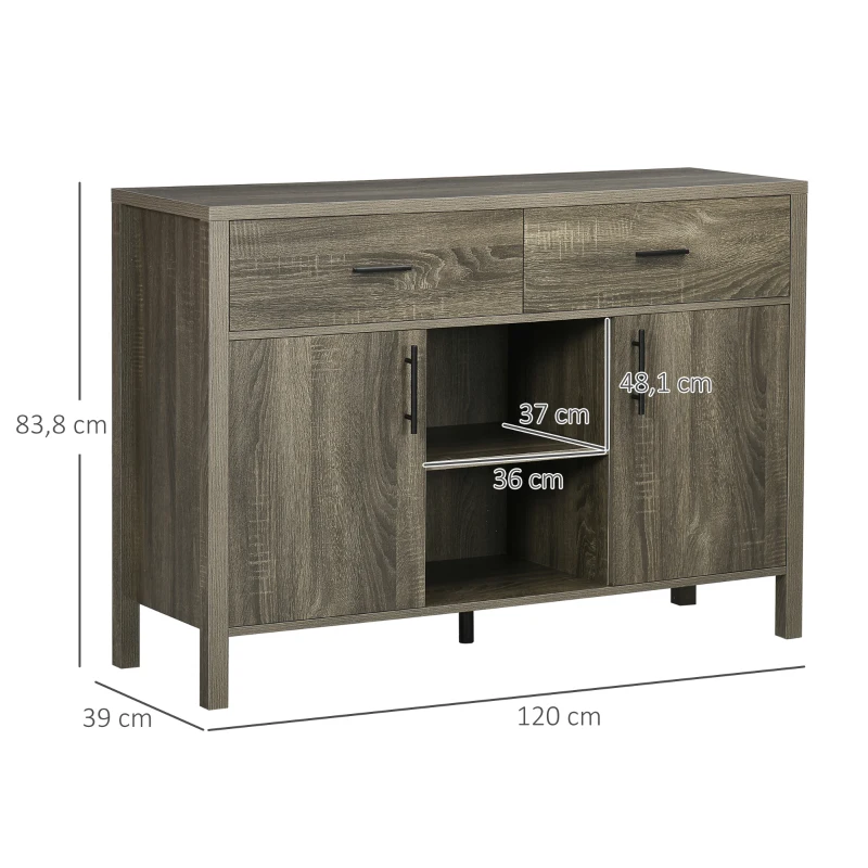 HOMCOM Buffet meuble de rangement 2 portes avec étagères, 2 tiroirs et 2 niches - dim. 120L x 39l x 83.8H cm