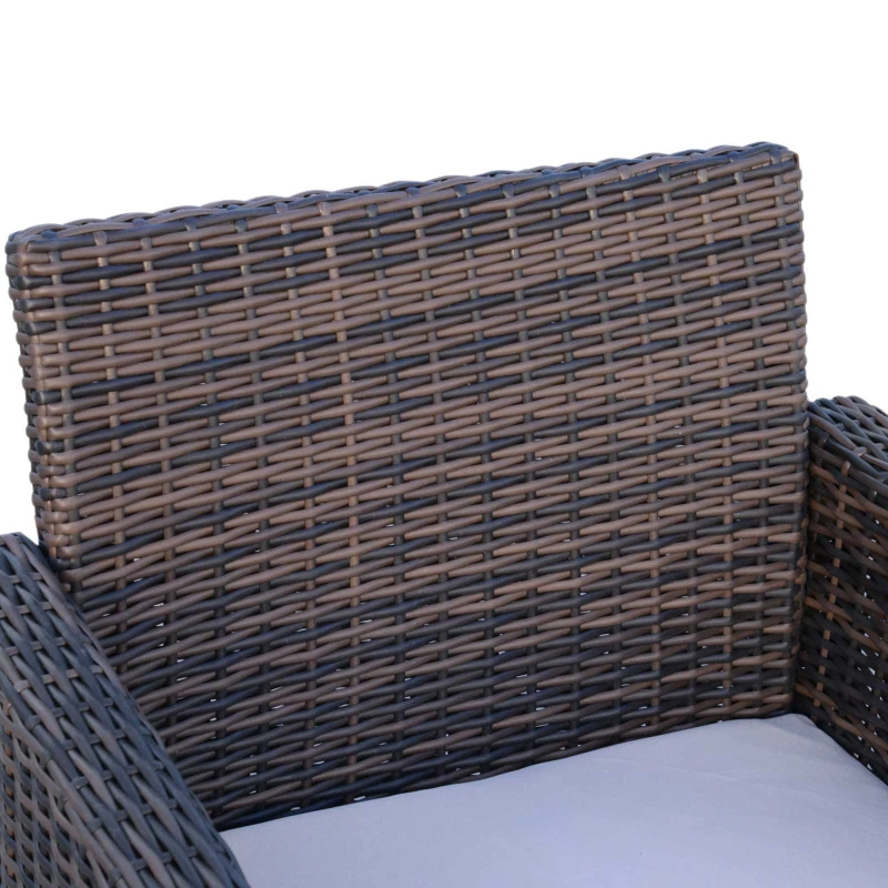 Outsunny 4 Pieces PE Rattan Garden Sofa Set with Cushions, Outdoor Patio Wicker Weave Conservatory Furniture Set with a Loveseat, 2 Armchairs and a Glass Top Coffee Table, Mixed Brown