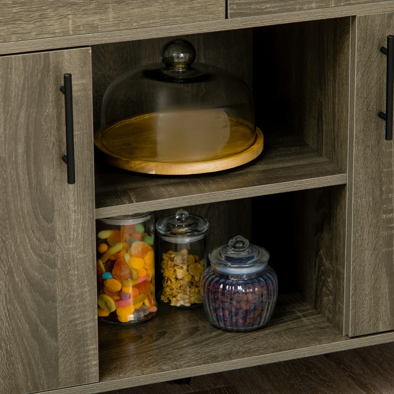 HOMCOM Buffet meuble de rangement 2 portes avec étagères, 2 tiroirs et 2 niches - dim. 120L x 39l x 83.8H cm