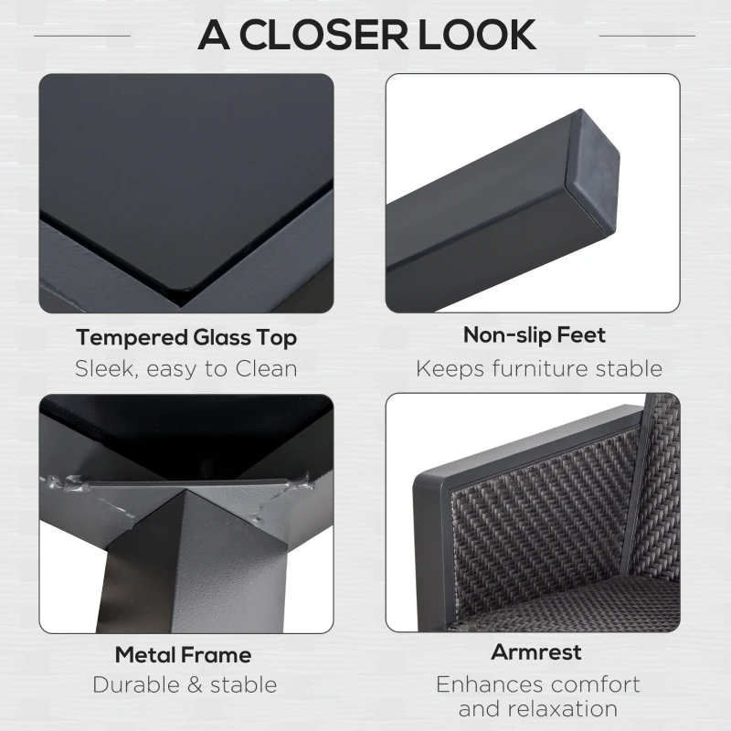 Outsunny 4 PCs Aluminum PE Rattan Wicker Sofa Set Outdoor Conservatory Furniture Lawn Patio Coffee Table, Deep Grey