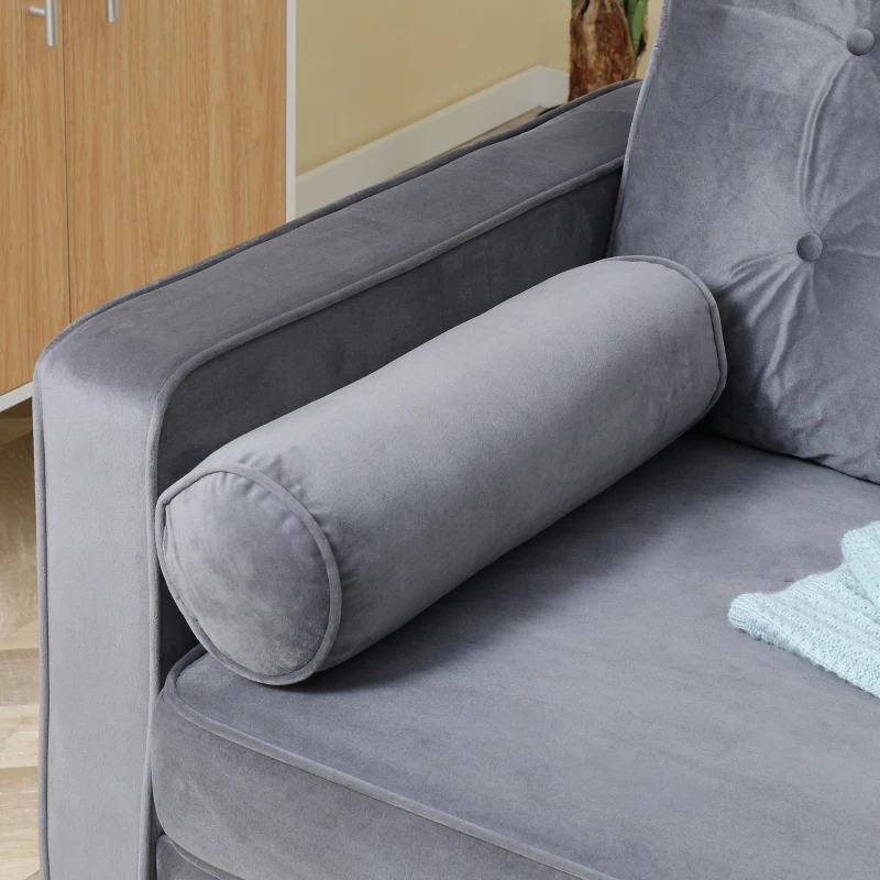 HOMCOM 3-Sitzer-Sofa im Retrodesign inkl. Kissen, Knopfheftung, Lattenrost, Samtoptik, Grau