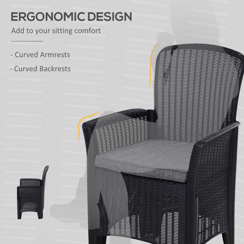 Outsunny 3 PCs Rattan Effect Bistro Set, Outdoor Wicker Weave Furniture w/ 2 Cushioned Chairs, 1 Storage Function Coffee Table for Garden, Patio, Furniture - Black