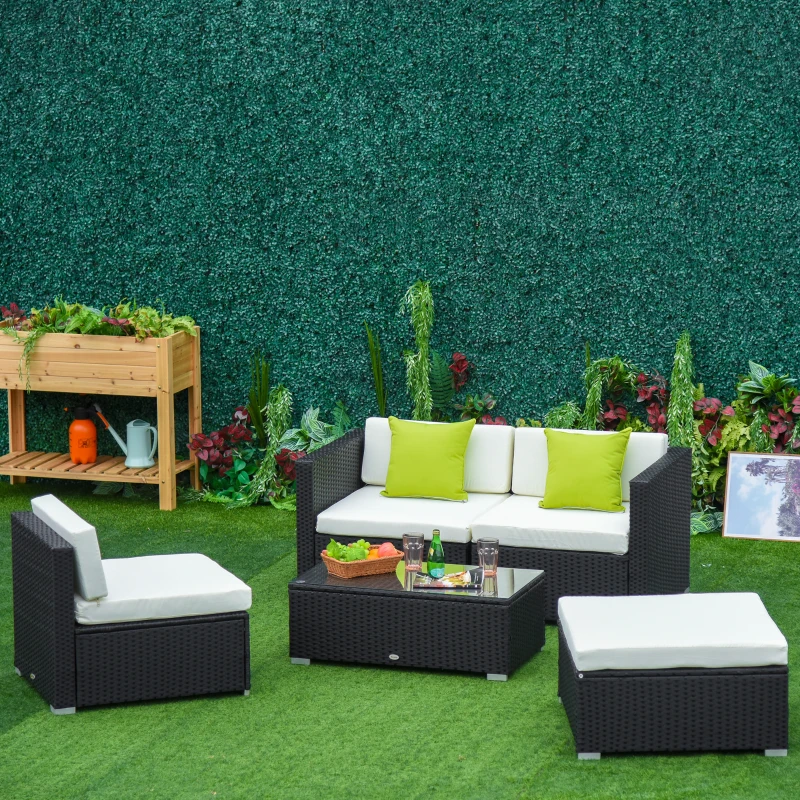 Outsunny White Rattan Garden Furniture 4-Seater Outdoor Sofa Set with Coffee Table - White