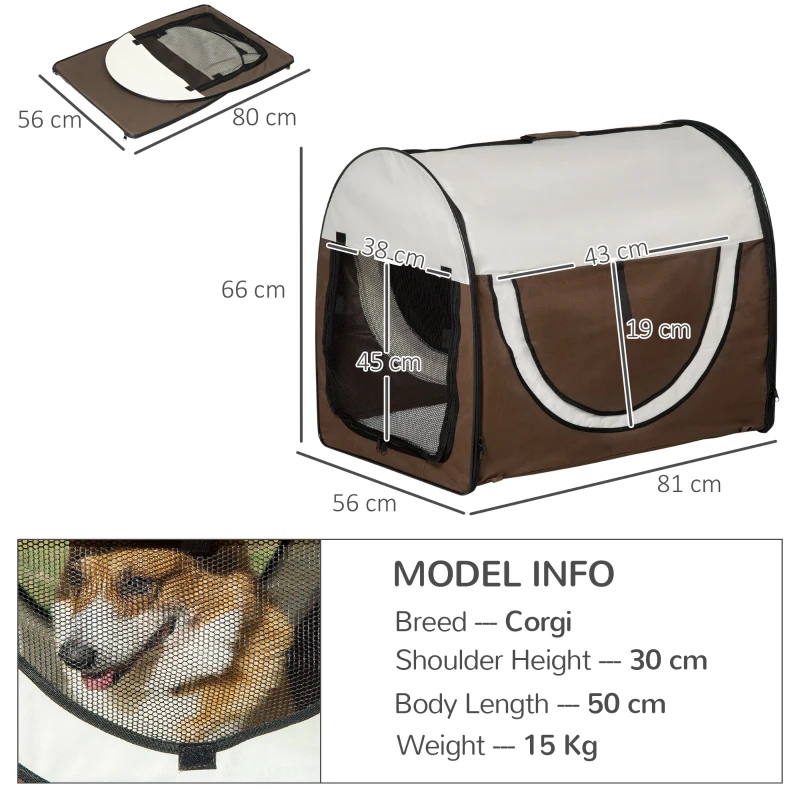 PawHut Transportin con Bolsa Transporte Perro Gato XL(81 x 56 x 66) Mascotas Plegable de Viaje