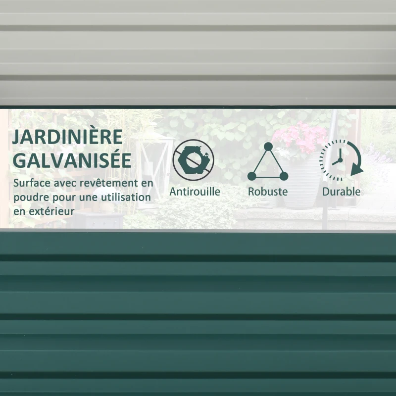 Outsunny Carré potager de jardin tôle d'acier ondulée 120 x 120 x 30 cm vert foncé
