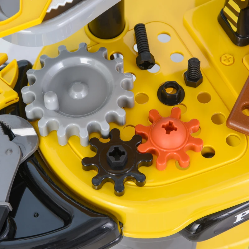 HOMCOM Kinder Werkbank Arbeitstisch Werkbanktisch mit 64 Zubehören Rollenspiel Spielzeug für 3-6 Jahre Gelb+Grau 66 x 30 x 68 cm