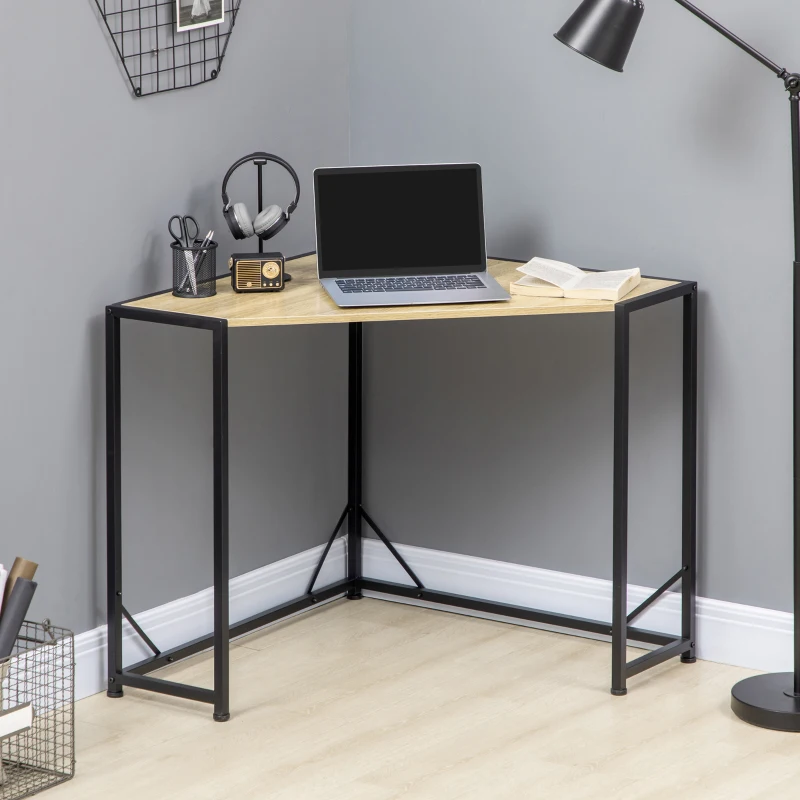 HOMCOM Bureau d'angle style industriel bureau Informatique cadre en en métal et bois 80 x 80 x 75,5 cm bois naturel