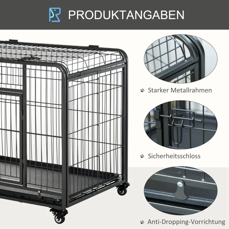 PawHut Transportbox auf 4 Rollen 94 cm x 58 cm x 69,5 cm Metall, PP, Schwarz
