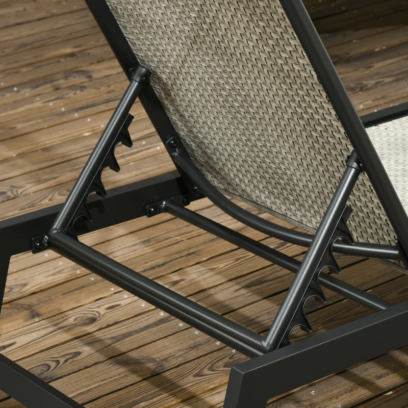 Outsunny Outdoor PE Rattan Sun Loungers, Patio Wicker Chaise Lounge Chair with 5-Position Backrest, Wheels for Sun Room, Garden, Poolside, Grey