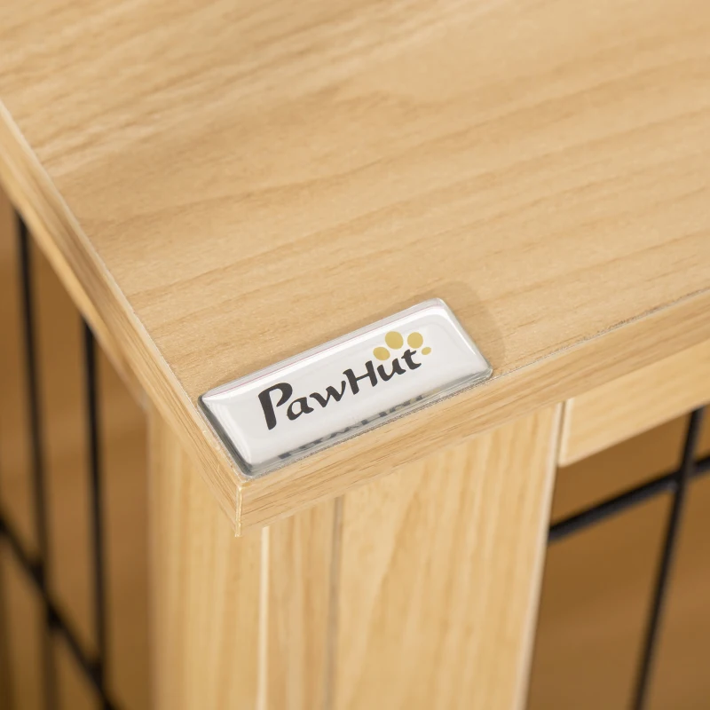 PawHut Transportbox aus Holz, Hundebox 81 cm x 58,5 cm x 76 cm Eiche Stahl Braun + Schwarz