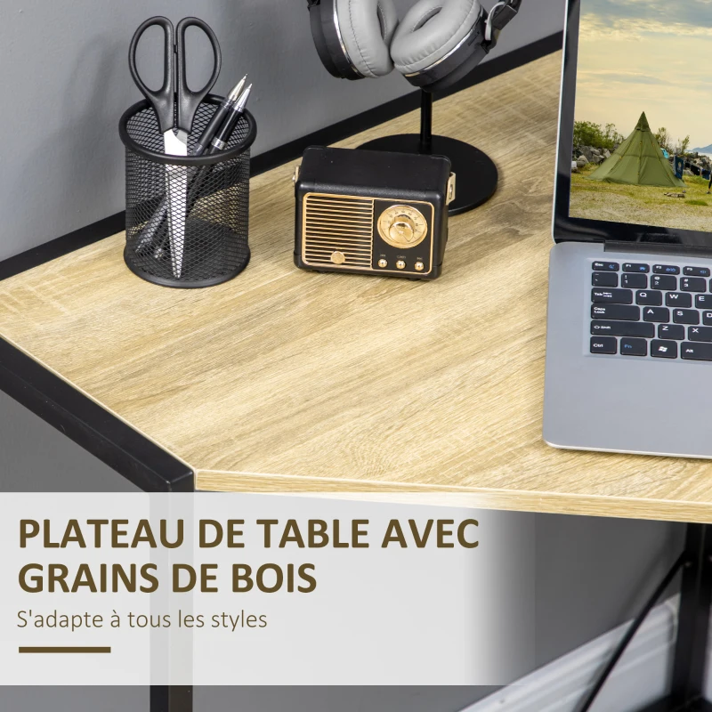 HOMCOM Bureau d'angle style industriel bureau Informatique cadre en en métal et bois 80 x 80 x 75,5 cm bois naturel