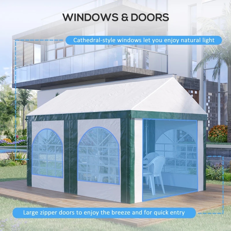 Outsunny Cort pentru petreceri 4 x 3 (m) cu pereti laterali, patru ferestre si usi duble, Cort de exterior pentru petreceri, nunti si evenimente