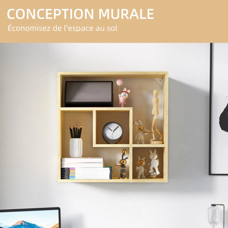 HOMCOM Étagère murale carrée 4 compartiments en panneaux de particules charge maximale 15 Kg 60 x 25 x 60 cm