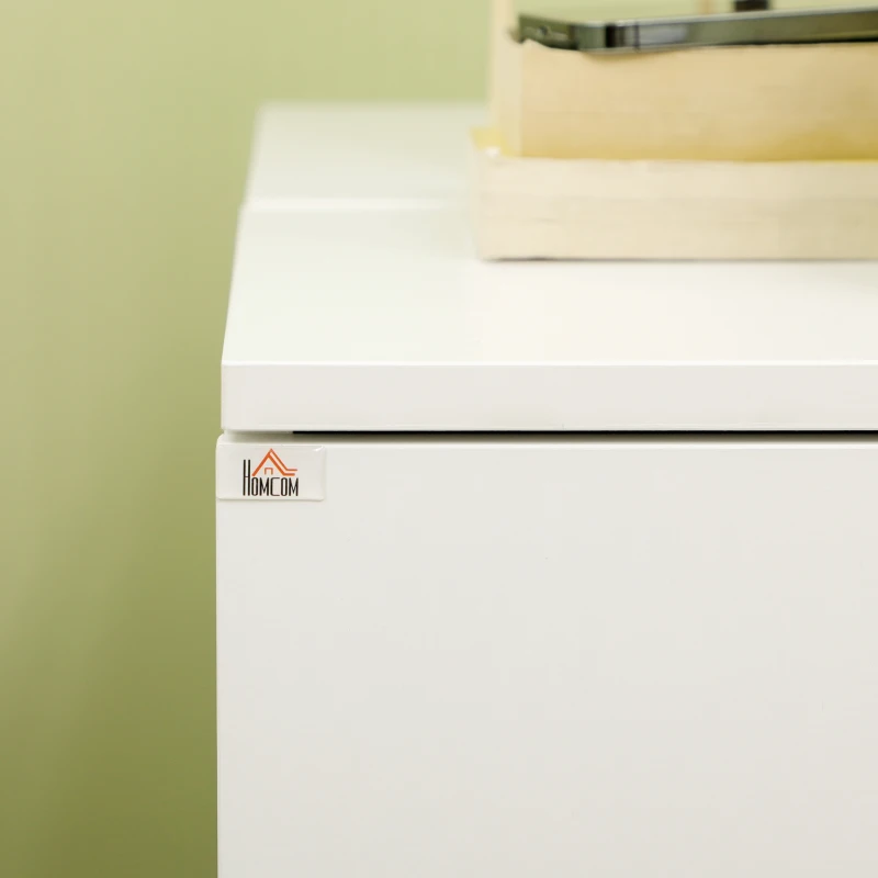 HOMCOM Mesa Auxiliar con Tapa Abatible Cajón y Patas de Madera de Caucho para Salón Dormitorio 60x30x48,5 cm Blanco