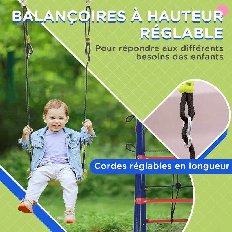 Outsunny Balançoire enfant extérieur portique 5 agrès + panier de basket dim. 4,35L x 1,35l x 1,77H m PE oxford acier époxy