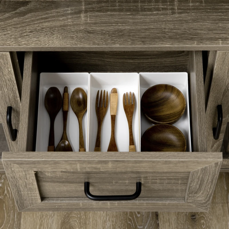 HOMCOM Buffet meuble de rangement 2 portes vitrées avec étagère 2 tiroirs grand plateau - dim. 121L x 40l x 87H cm