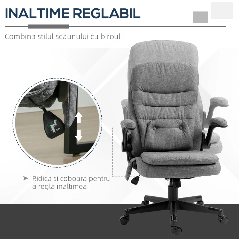 Fotoliu Relax cu Masaj Vinsetto cu Interfata USB si Inaltime Reglabila, 68,5x72x109-119cm, Gri