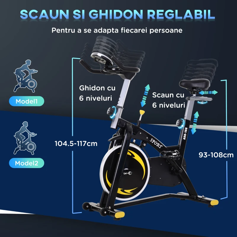 HOMCOM bicicleta fitness, cu monitor LCD 126x70x94cm negru