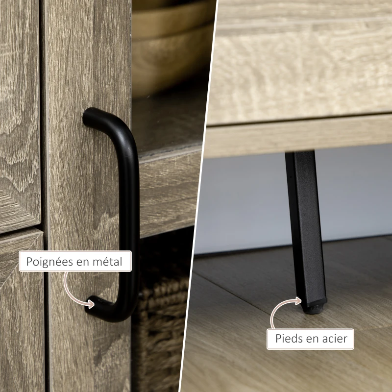 HOMCOM Buffet meuble de rangement 2 portes vitrées avec étagère 2 tiroirs grand plateau - dim. 121L x 40l x 87H cm