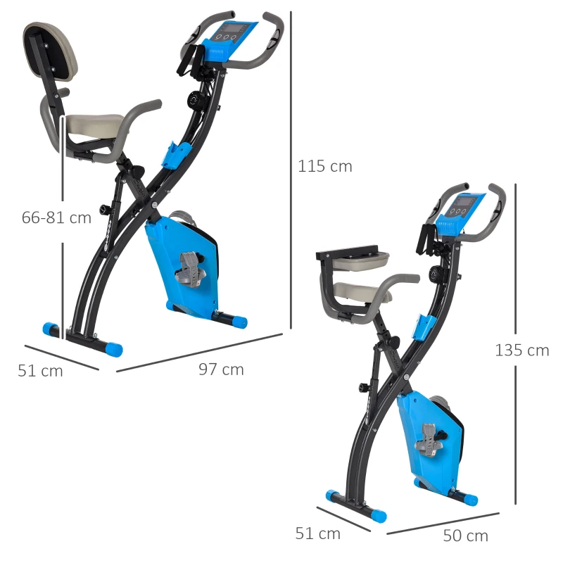 HOMCOM Rower treningowy trenażer rowerowy rower stacjonarny wyświetlacz LCD składany regulowany niebieski + szary